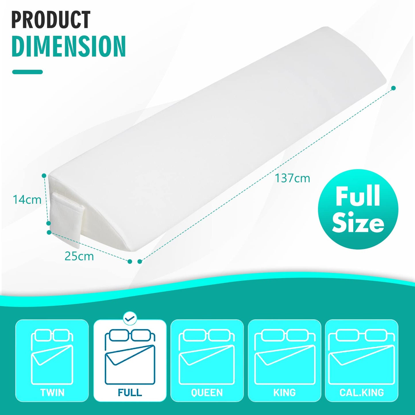 Full/Queen Size Bed Wedge Pillow with Side Pocket