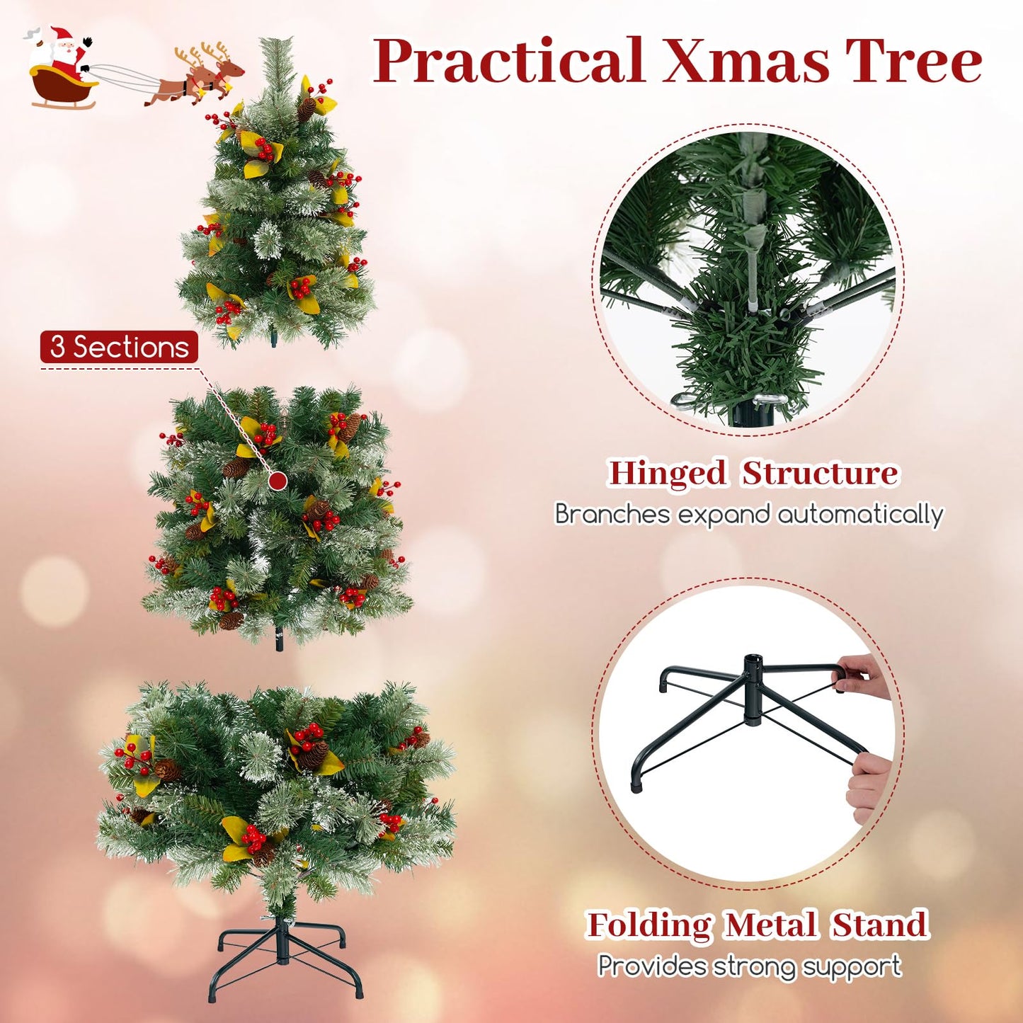 Pre-Lit Artificial Christmas Tree with 453 PVC and 230 Warm White LED Lights