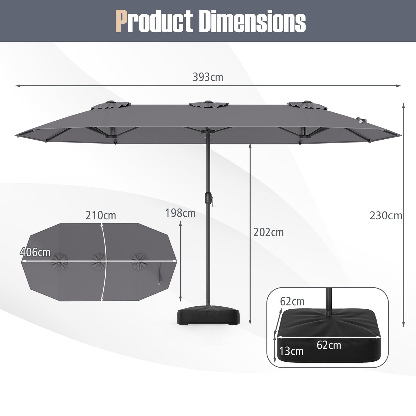 4m Outdoor Extra Large Double-sided Patio Parasol with Base