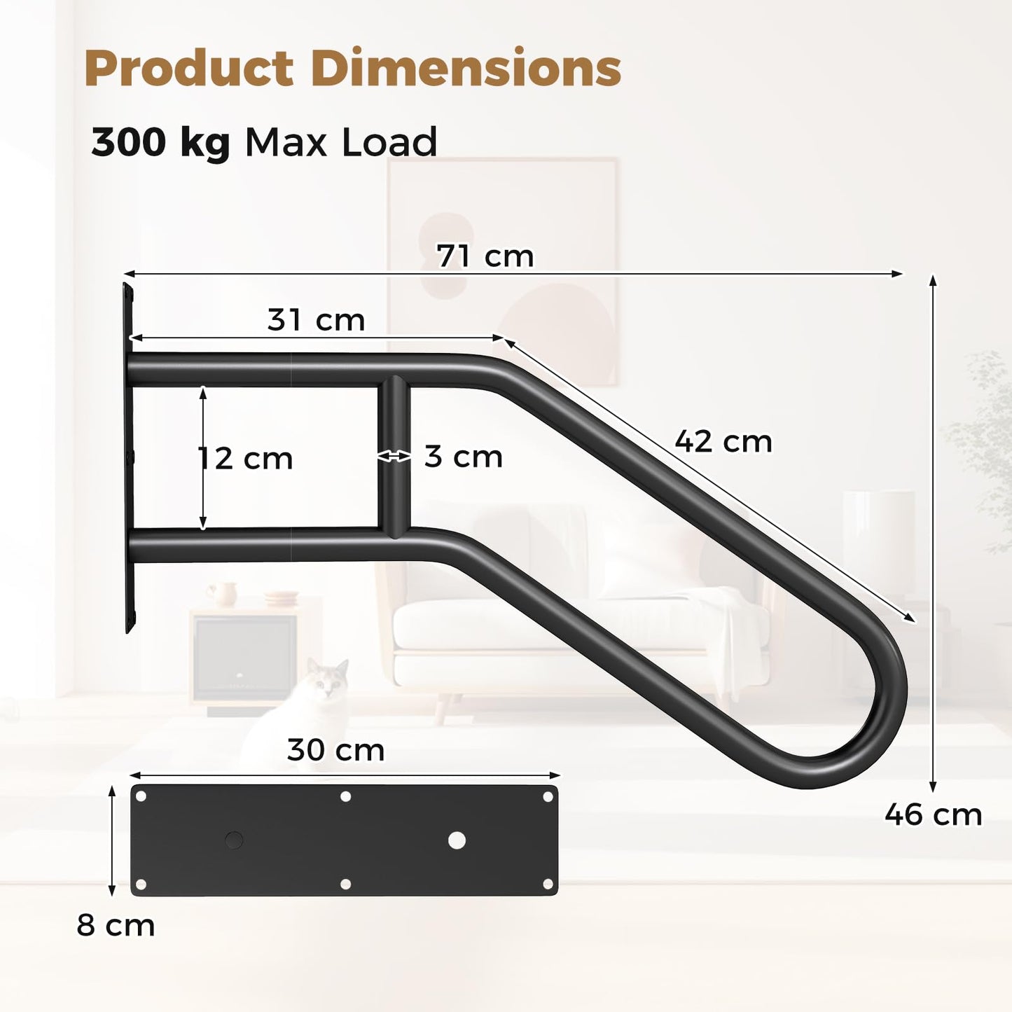 Giantex Handrail for Outdoor Steps Wall Mount Non-Slip Safety Railings for 1-3 Steps