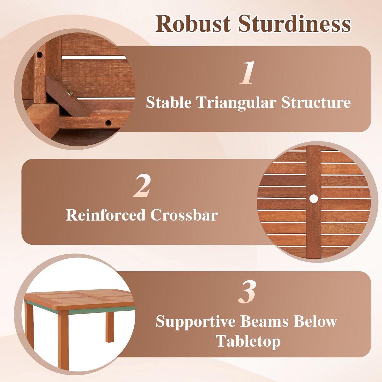 Patio Coffee Table with Umbrella Hole Outdoor Solid Wood End Table