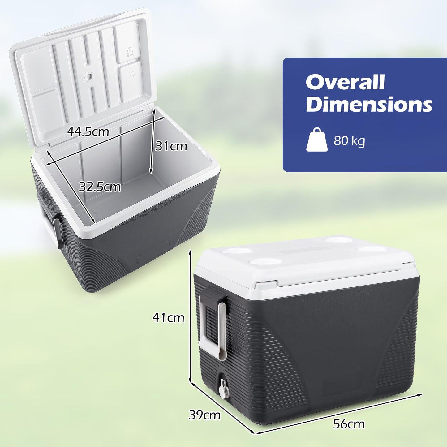41L Insulated Cool Box, Hard Cooler Ice Chest Box for Cold/Hot Food & Drink with Handle