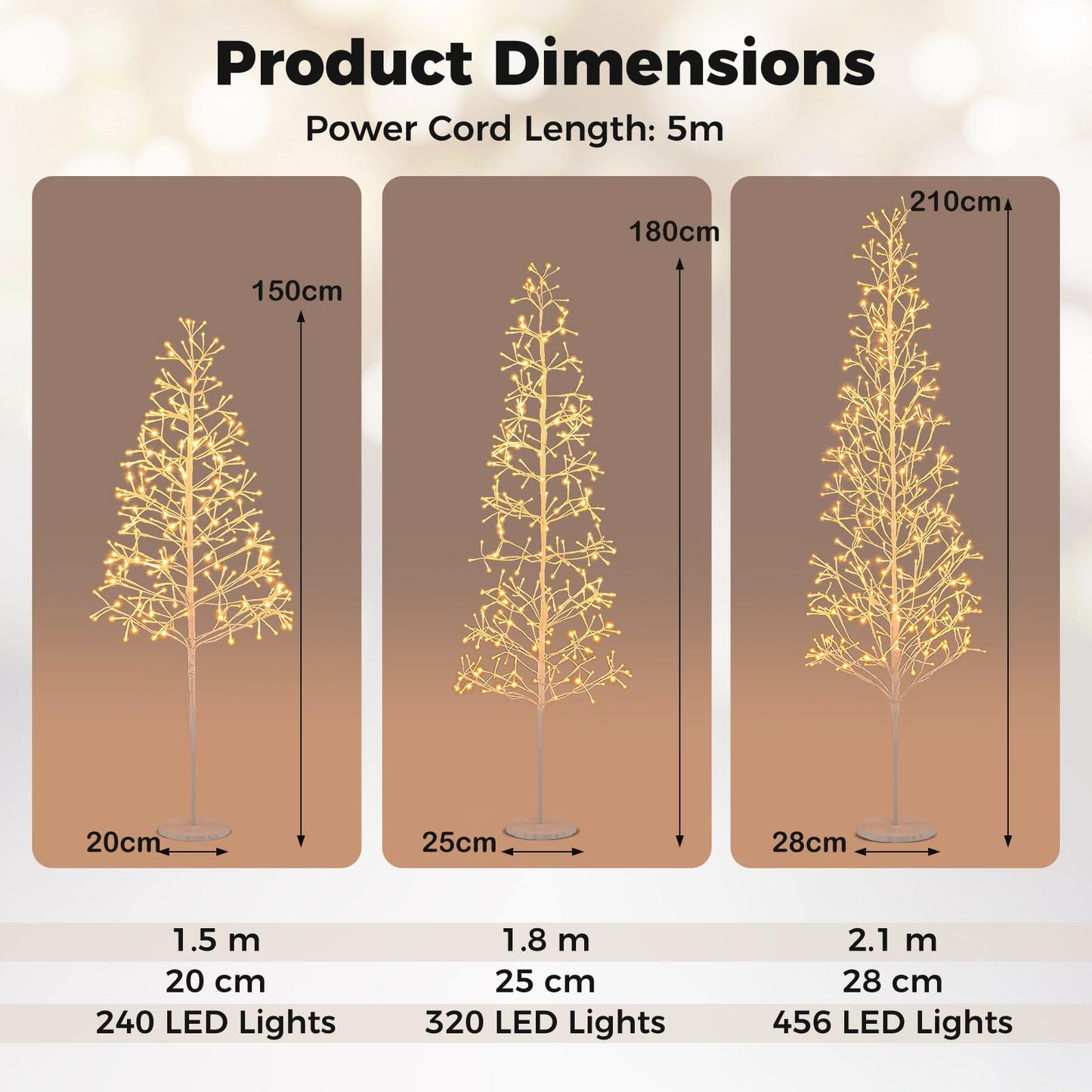 1.5/1.8m Lighted Birch Tree Twig Tree with 240 Warm White LED Lights