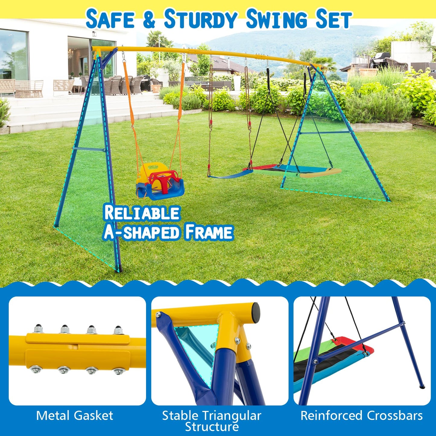 Heavy Duty Extra Large Metal Swing Frame with Platform Swing