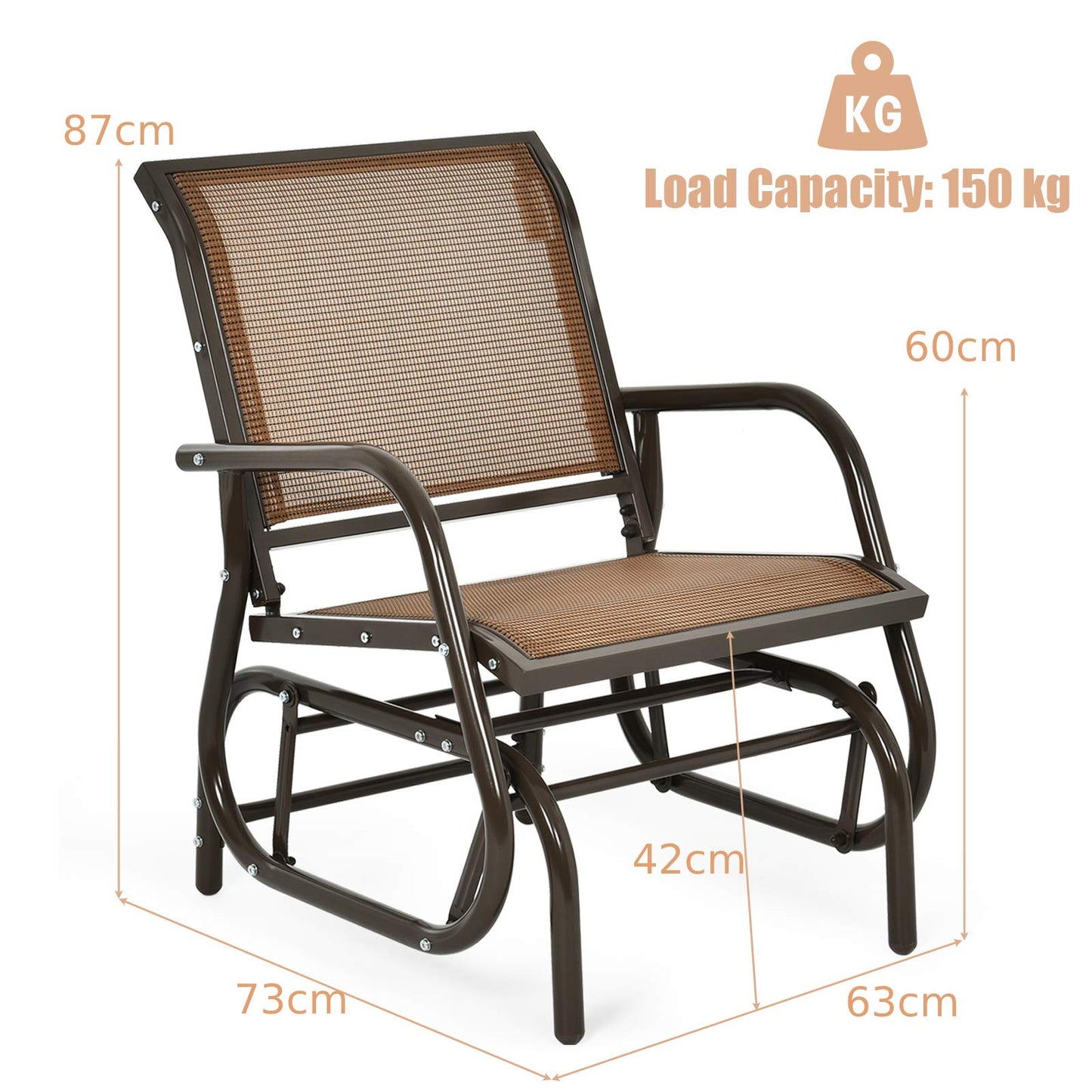 Metal Frame Single Garden Glider Chair
