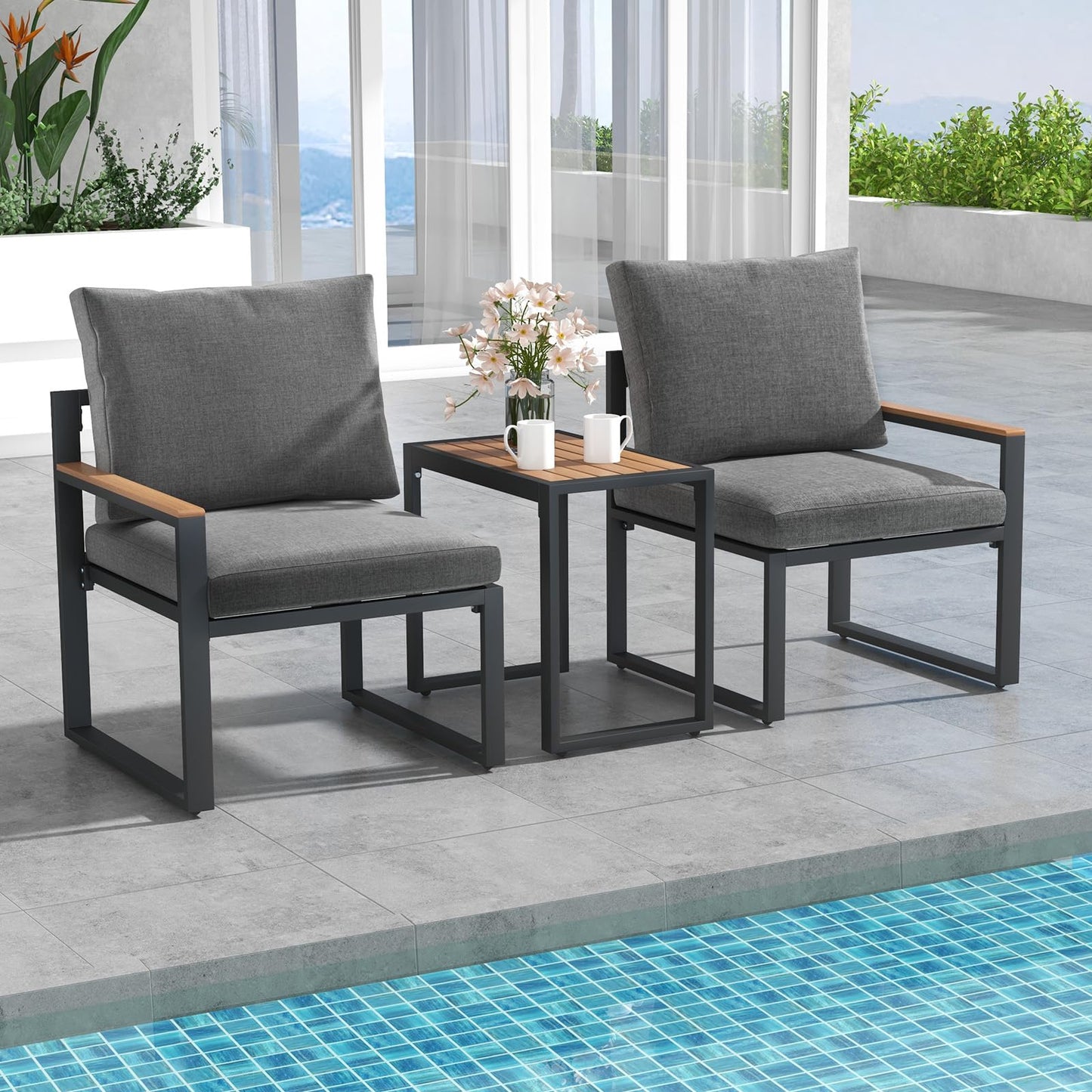 3-Piece Aluminum Frame Garden Conversation Furniture Set with Removable Cushions
