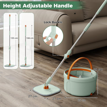 Flat Floor Mop and Bucket System with Washable Microfiber Pads