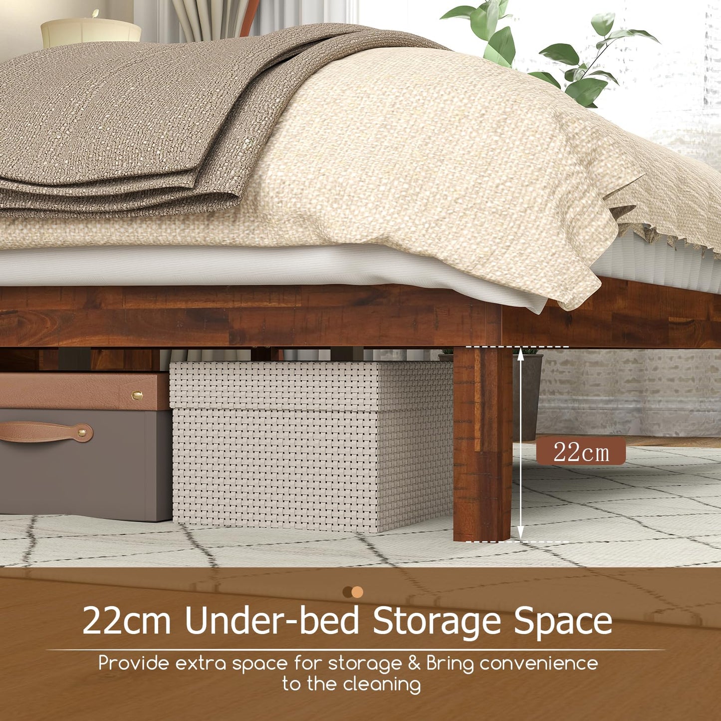 Bed Frame with Headboard and Slats Support