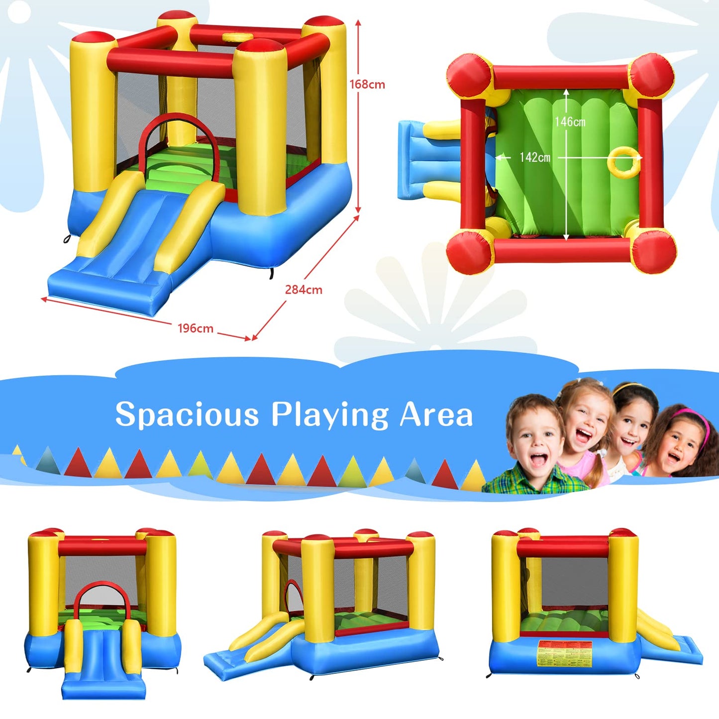 Inflatable Bounce House with Slide and Carrying Bag without Blower