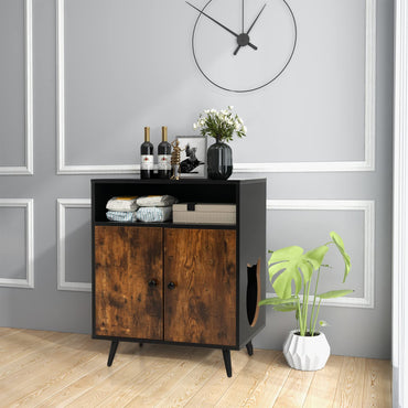 Hidden Cat Litter Box Enclosure, Wooden Kitty House End Table with Open Shelf