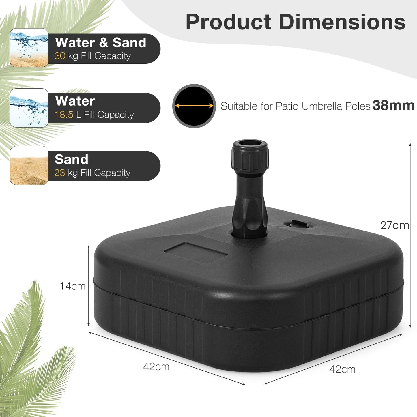 Heavy-Duty Patio Parasol Umbrella Stand Fit 38 mm Umbrella Poles