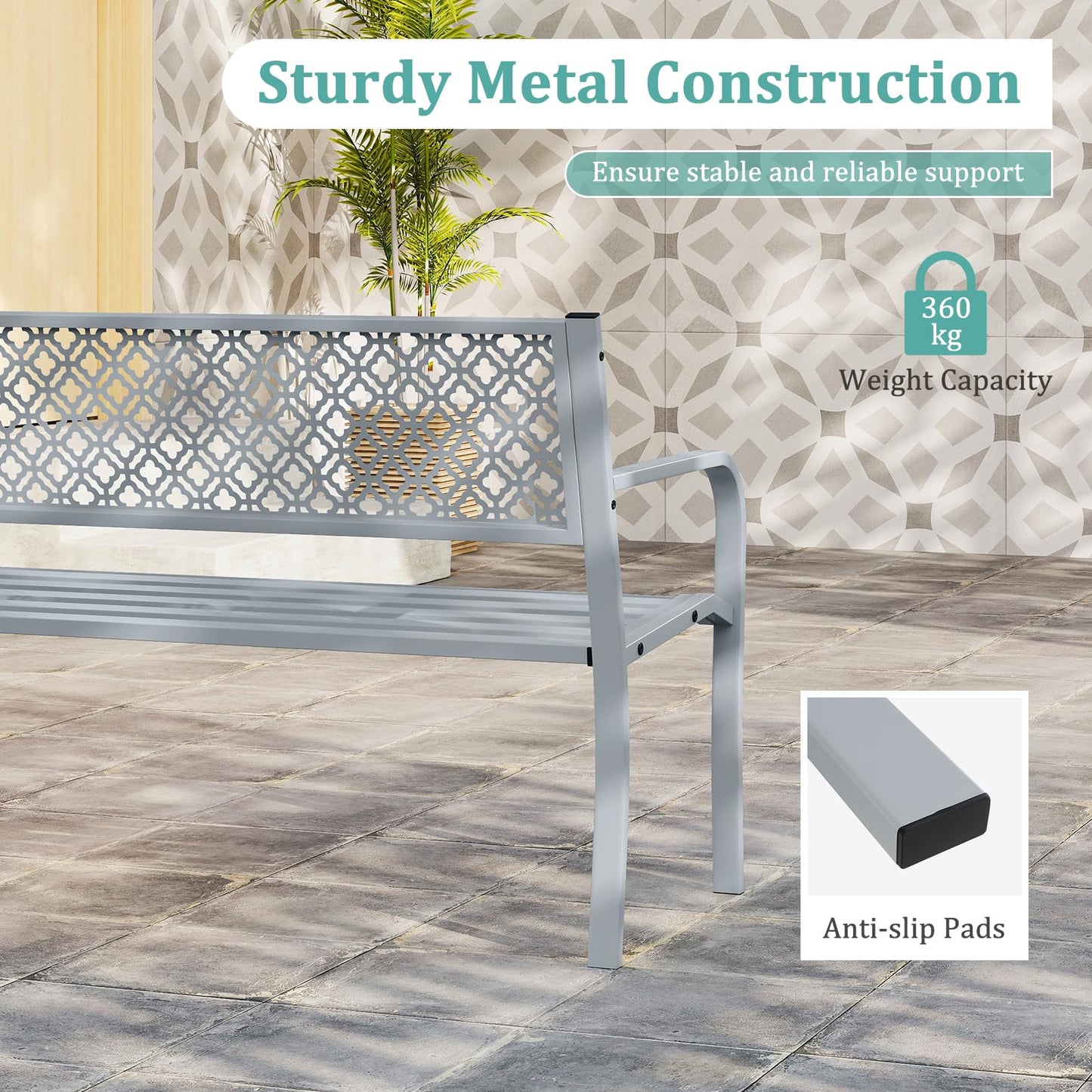 2 Person Heavy Duty Metal Frame Loveseat Park Bench