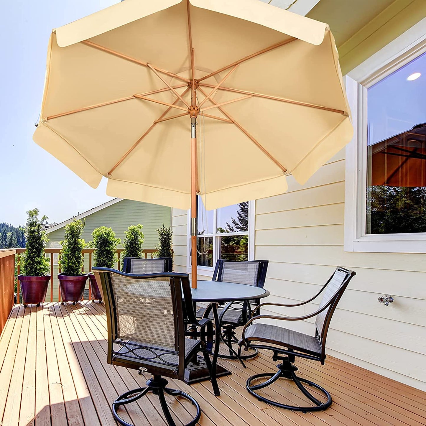 3M Garden Parasol Umbrella with Tilt Function and Wood Poles