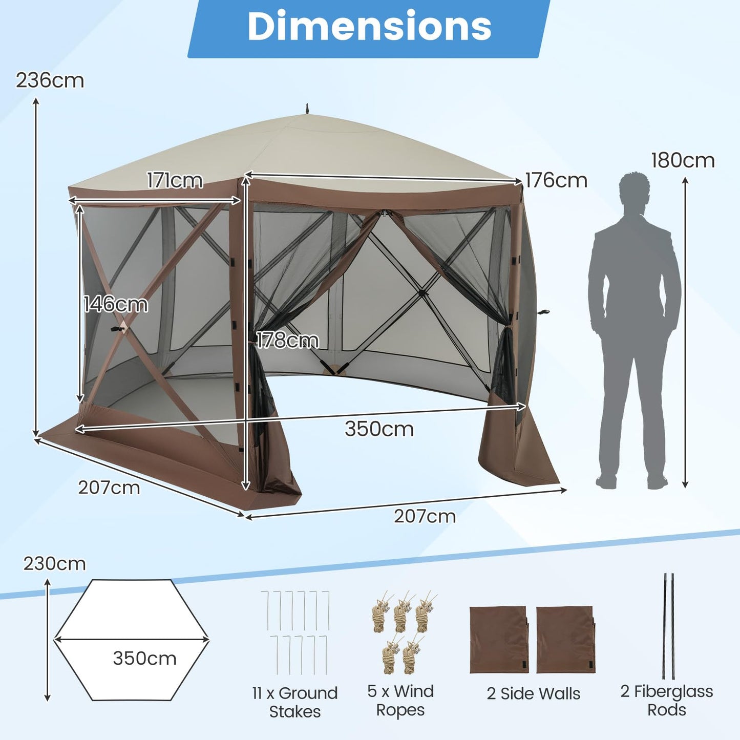 3.5 x 2.3m Pop up Camping Gazebo with Carrying Bag