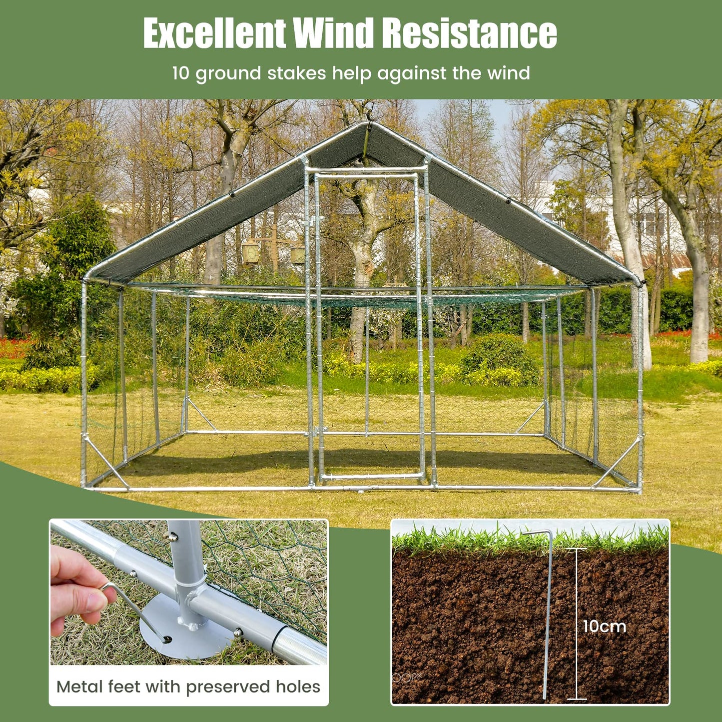 Galvanized Metal Walk-in Large Chicken Run Coop