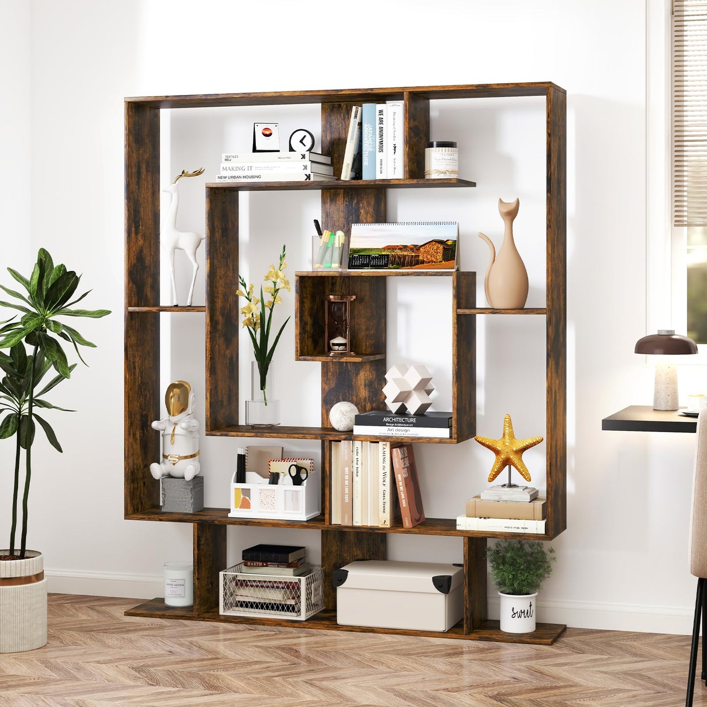 7 Tier Geometric Bookshelf with 2 Anti-Tipping Kits