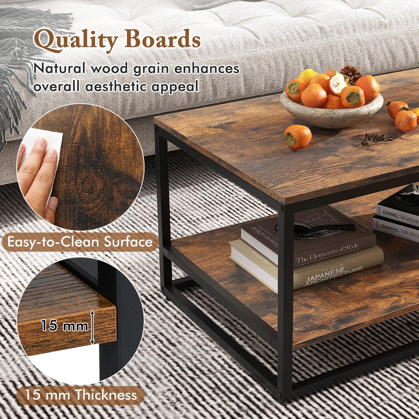 2-Tier 105 cm Industrial Wood Accent Coffee Center Table