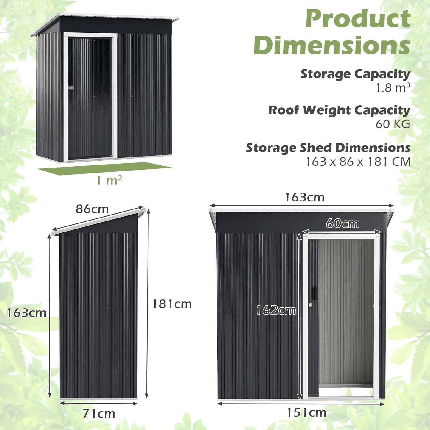 5.5 x 3ft Metal Garden Shed for Patio Backyard Lawn