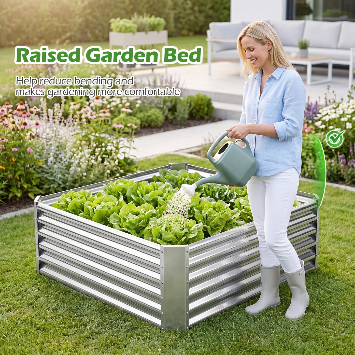 Galvanized Raised Garden Bed Rectangular Outdoor Planter Box with Open-Ended Bade