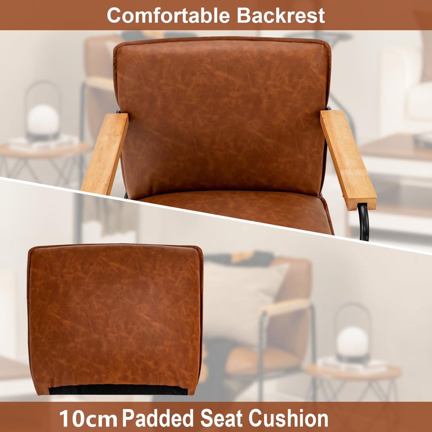 PU Leather Accent Chair with Armrests Backrest and Seat Cushion