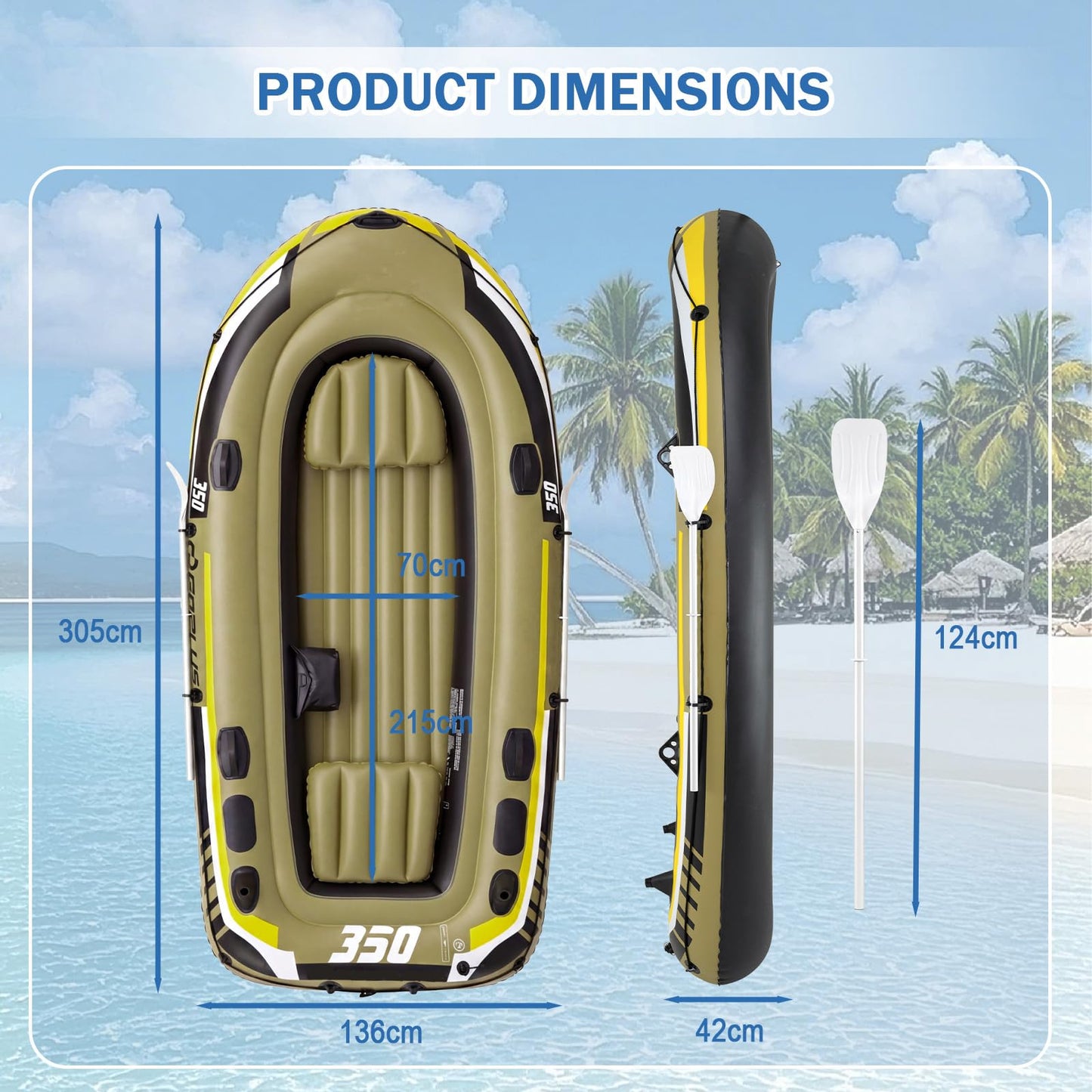 Inflatable Boat, 3/4-Person Fishing Raft Set