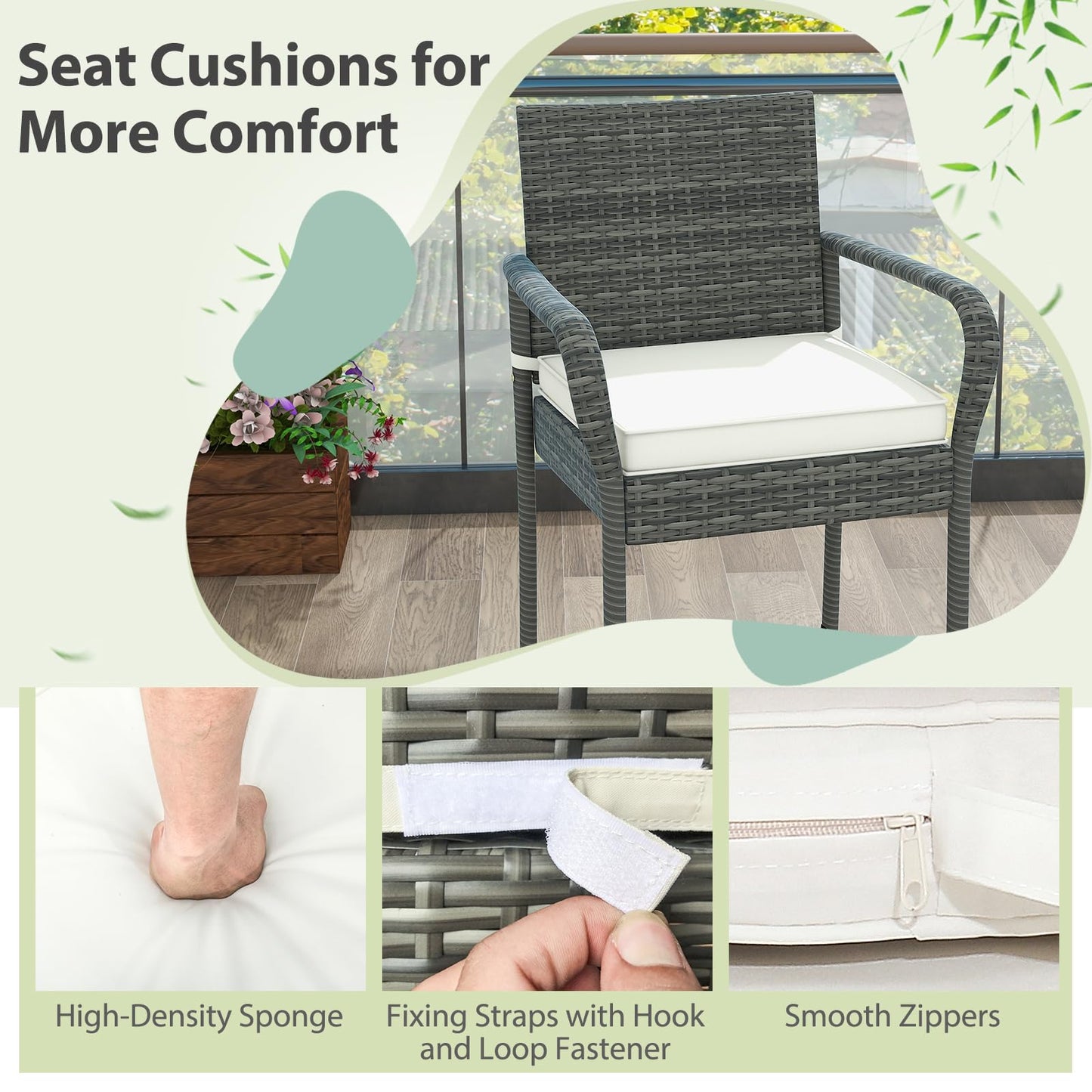 All Weather Outdoor Wicker Bar Stools Set with Soft Seat Cushions