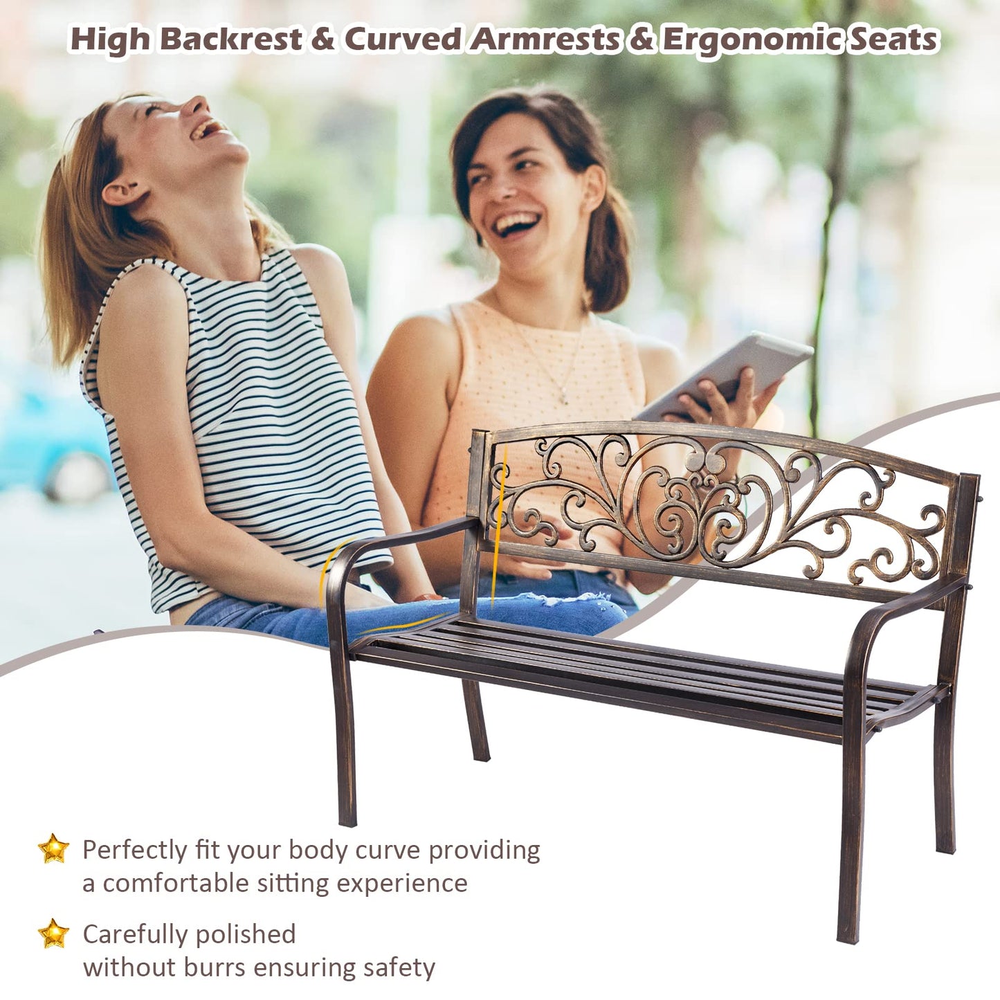 Butterfly Pattern 2 Seater Metal Frame Garden Bench