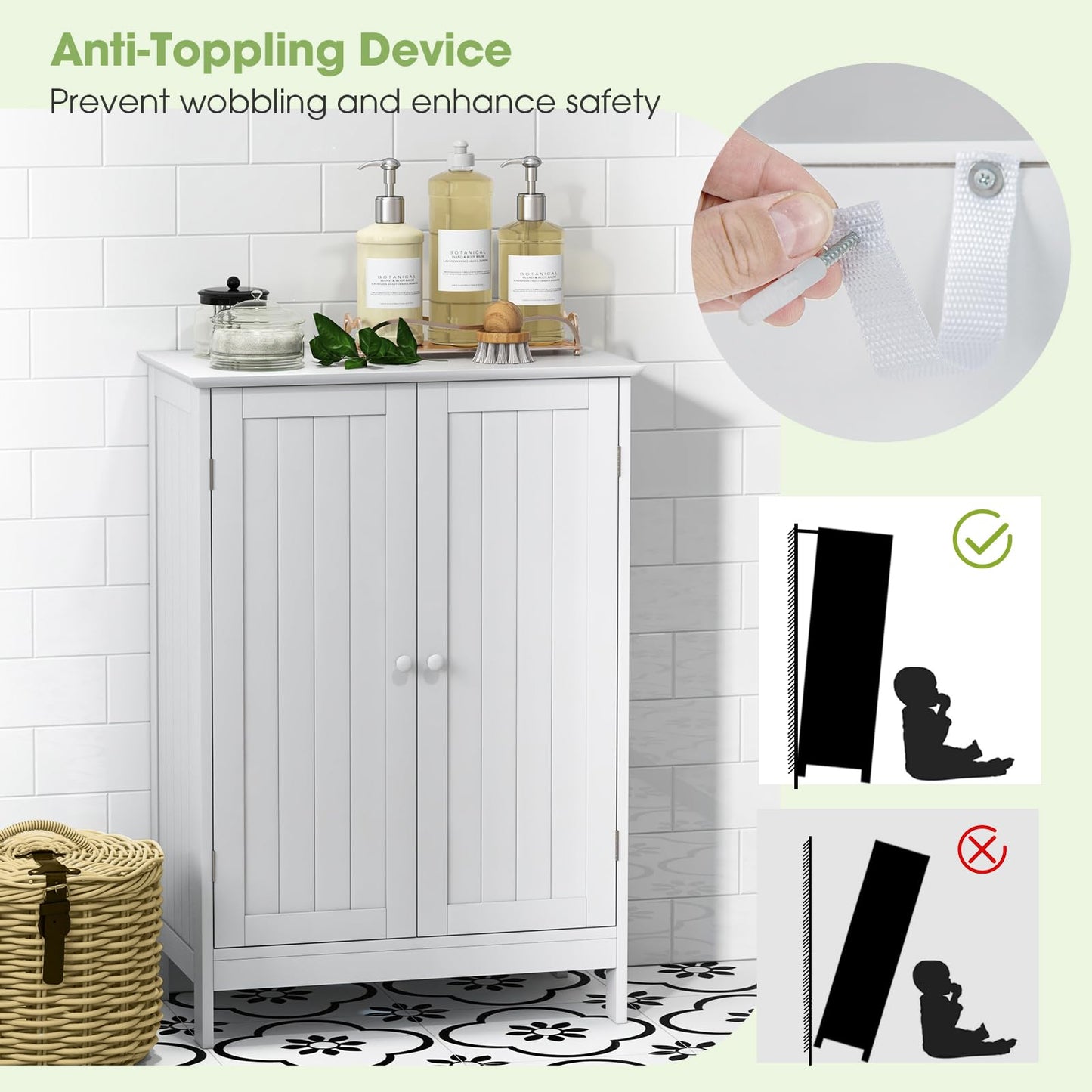 Double Door Bathroom Floor Cabinet with Shelf