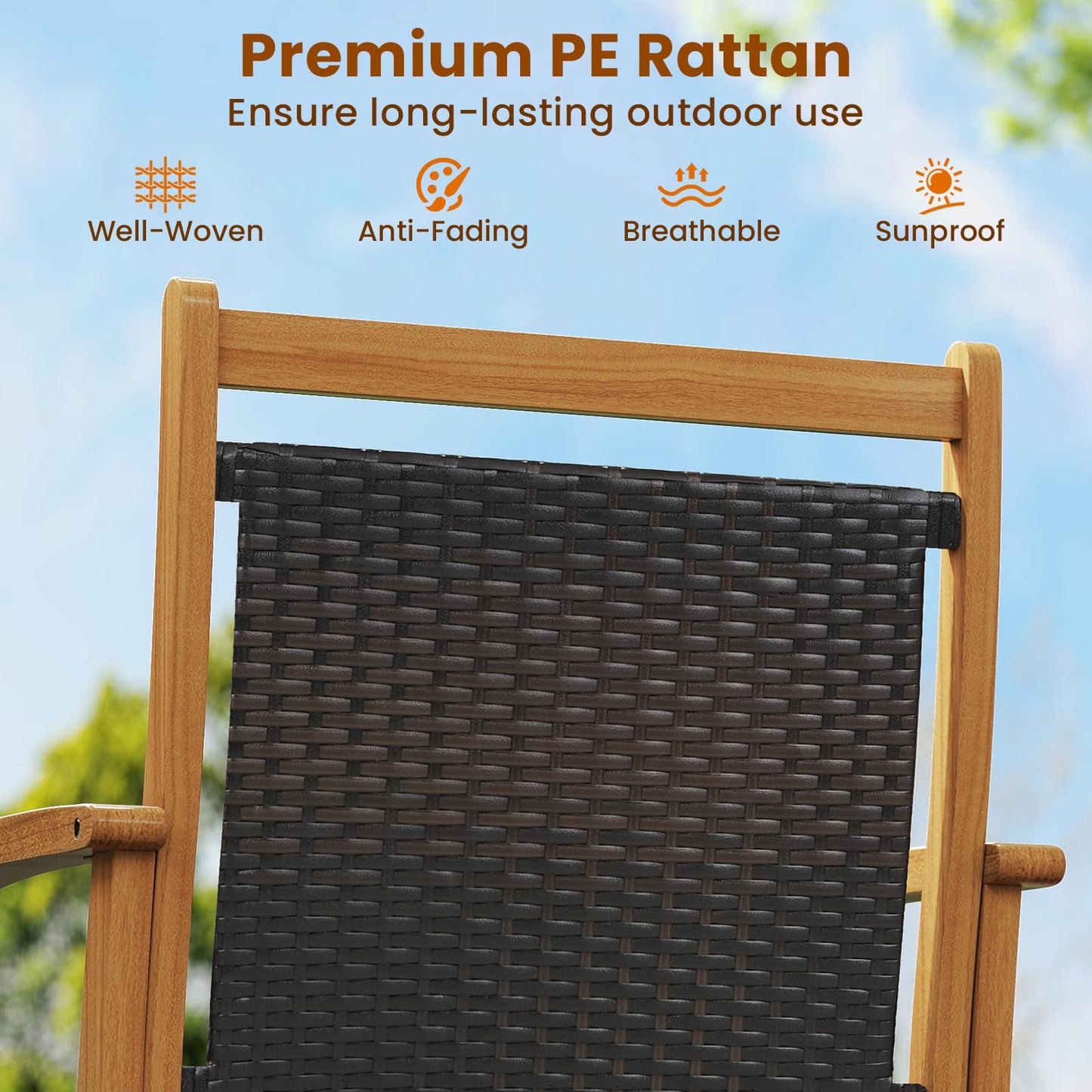 Patio Rattan Glider Chair Swing Gliding Rocker with Acacia Wood Frame