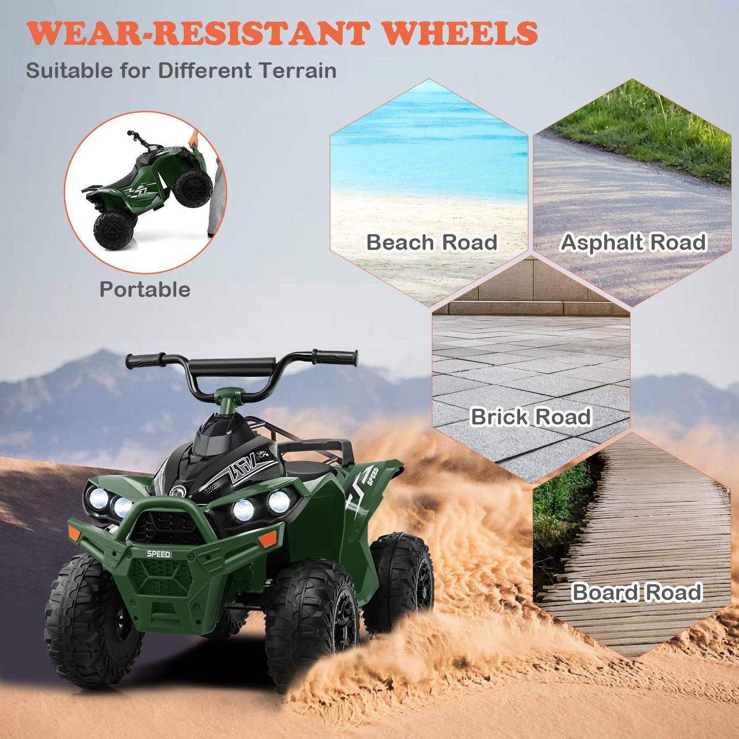 12V Kids Ride On ATV with 2 Speeds and LED Lights