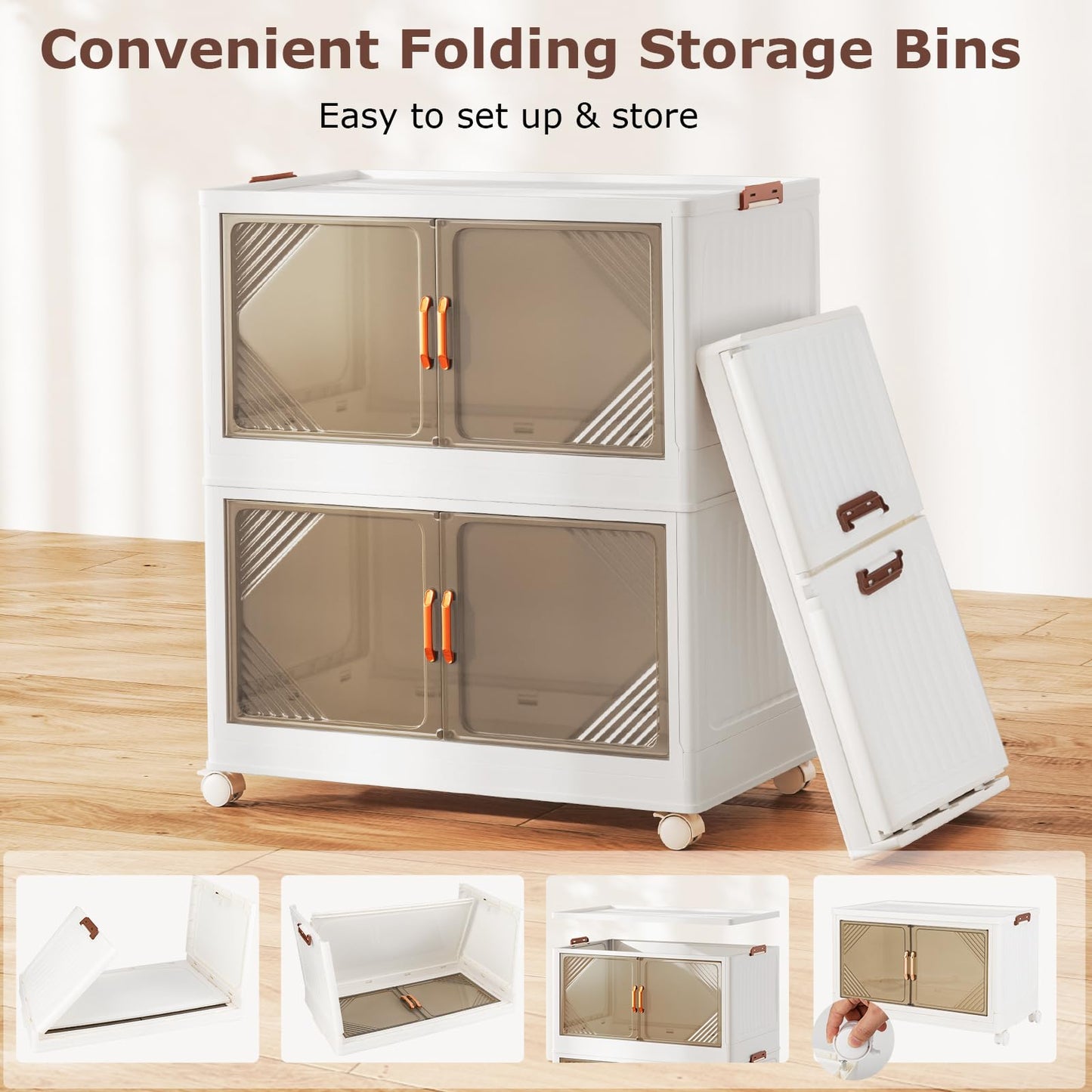 Stackable Storage Containers with Wheels and Doors for Bedroom