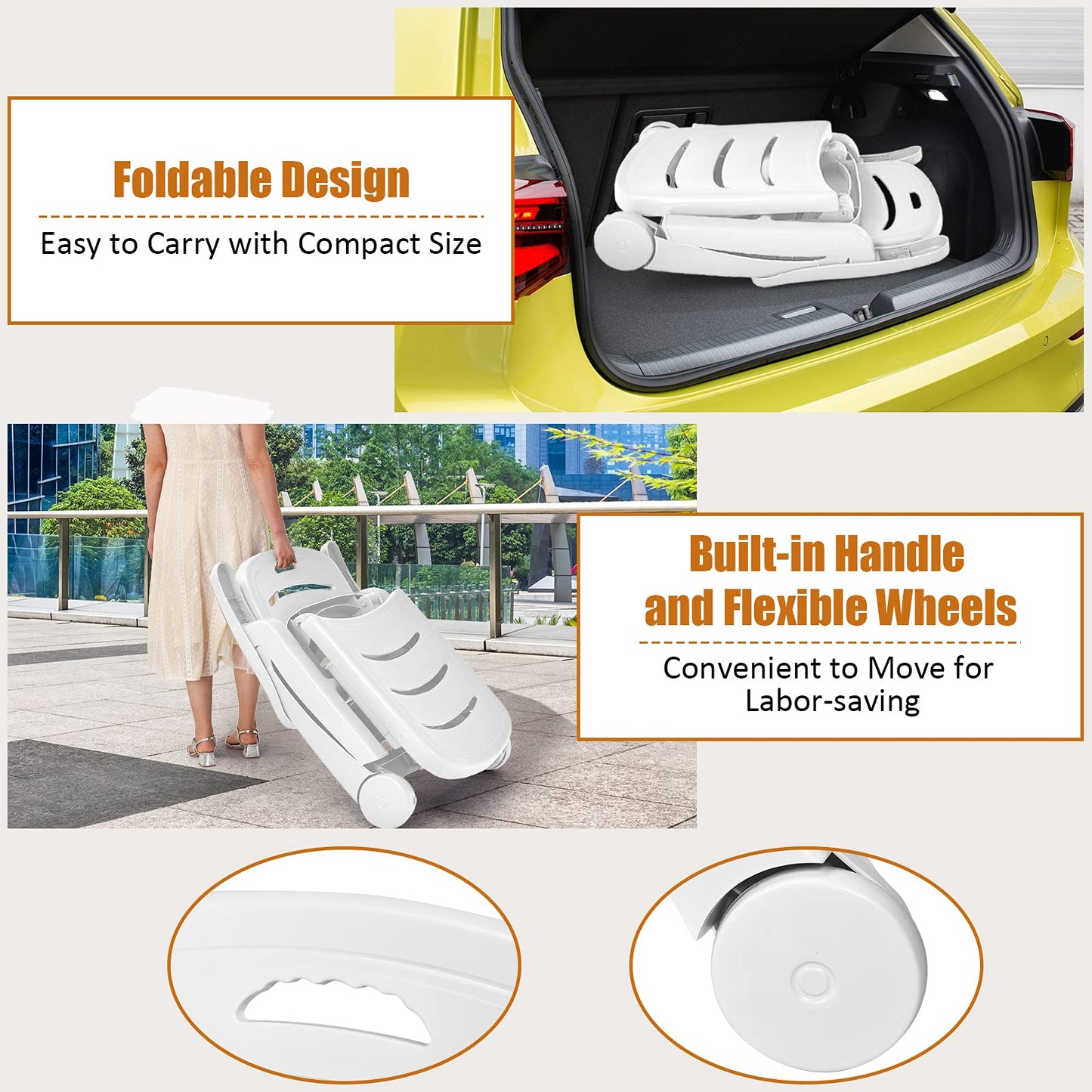 5-Position Adjustable Outdoor Folding Sunlounger with Wheels