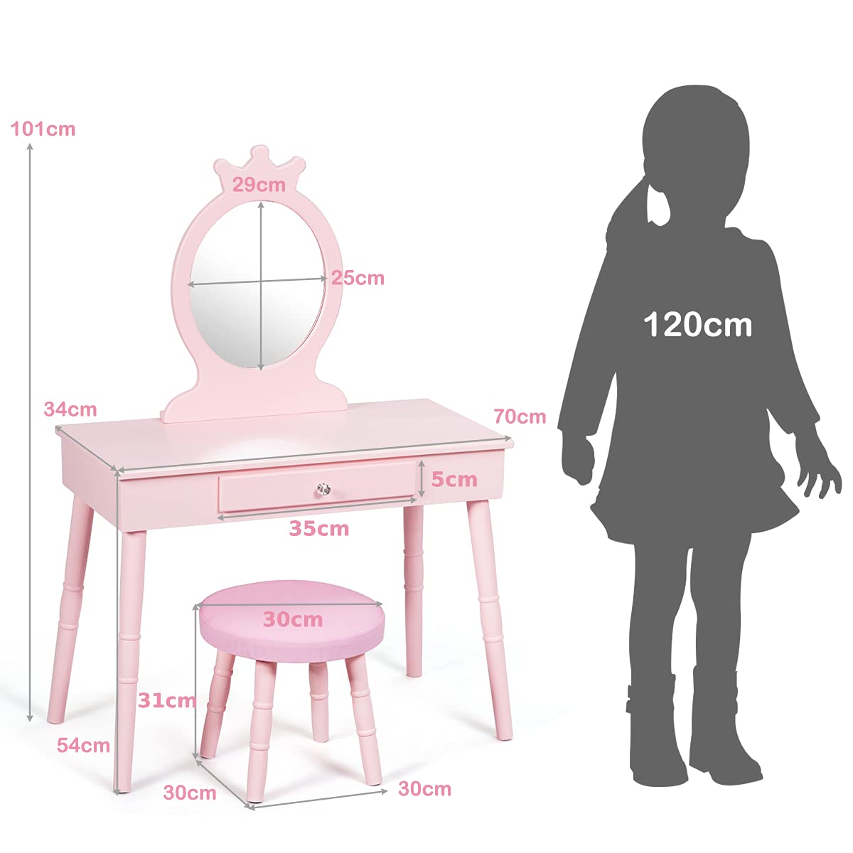 Child's Dressing Table and Cushioned Stool Set