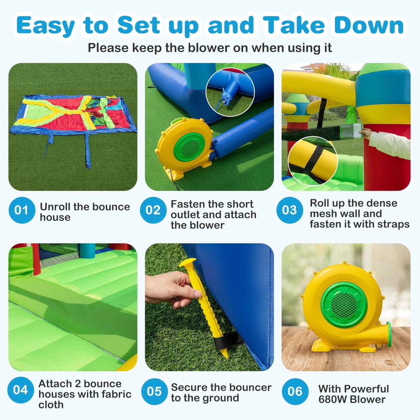 Giant Kids Bouncy Castle with Blower for Boys Girls 3-10 Years Old