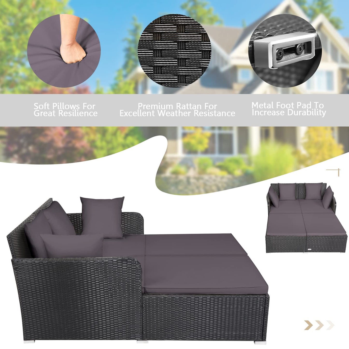 Rattan Garden 2 Seater Daybed Furniture Set with Cushions