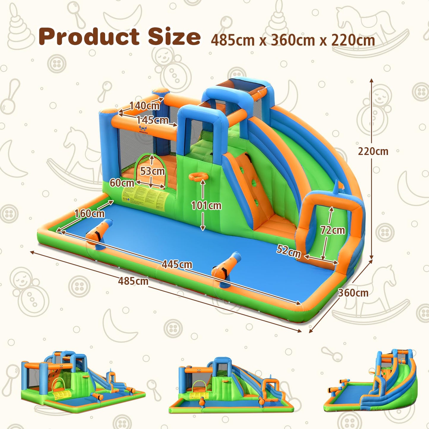 6 in 1 Giant Water Park with Long Slide for Summer Outdoor Play