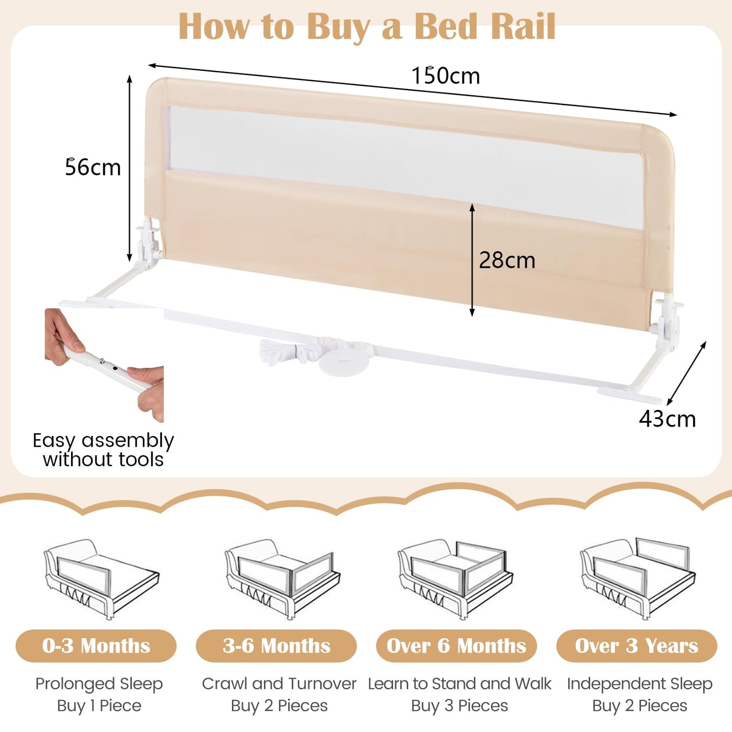 59'' Extra Long Bed Rails for Toddlers