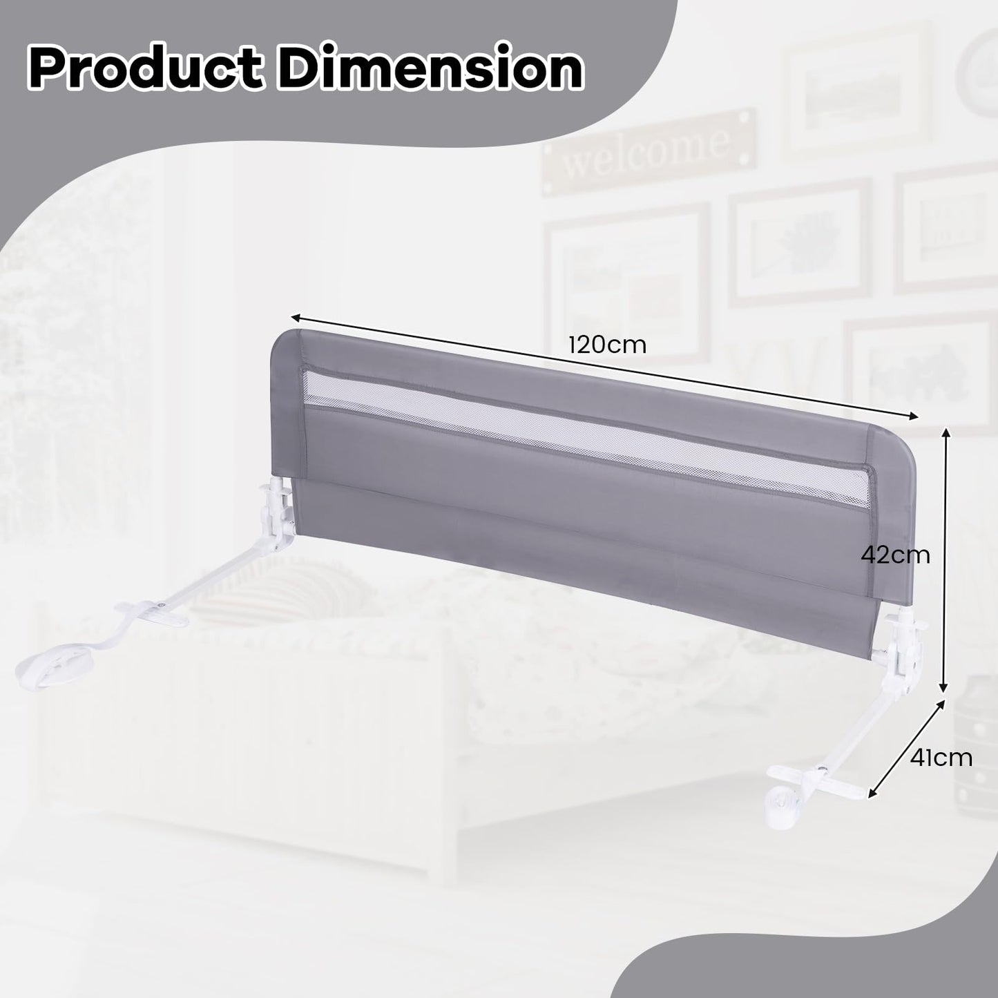 120cm Foldable Safety Beds Guard with Strap
