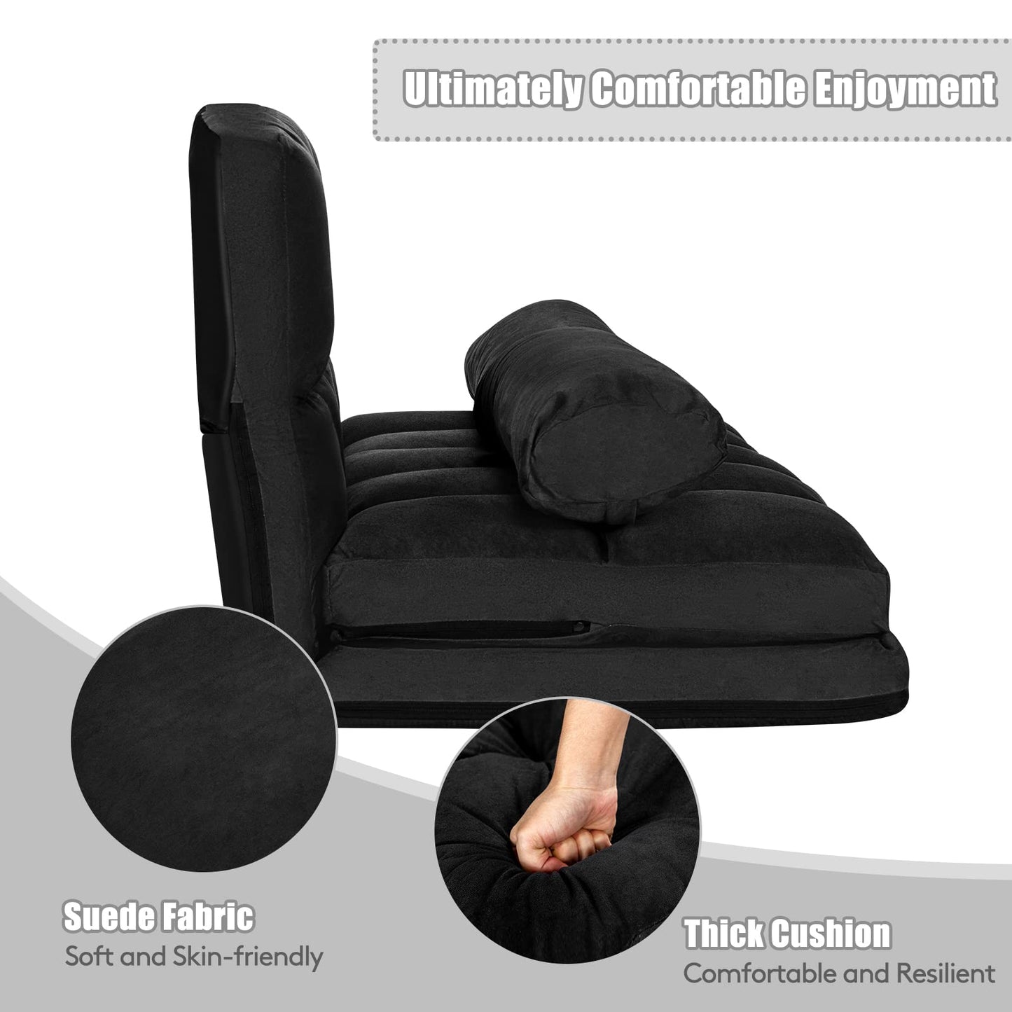 6-Position Adjustable Lounger Sleeper Seat Chair with 2 Pillows