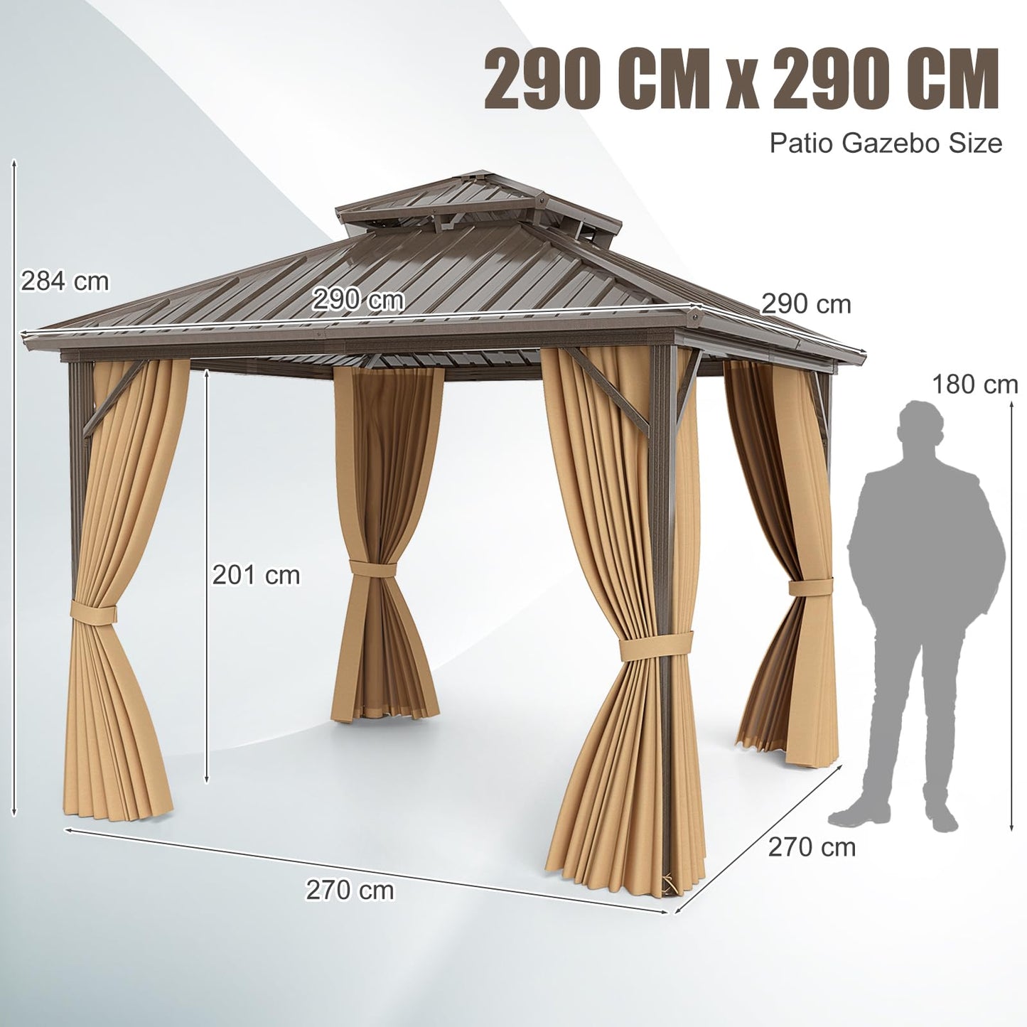 3 x 3m Hardtop Gazebo, Heavy-Duty Aluminum Frame Permanent