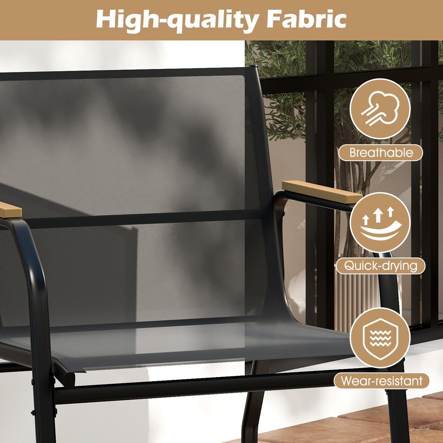 4-Piece Garden Metal Frame Patio Conversation Set with 2 Rocking Chairs