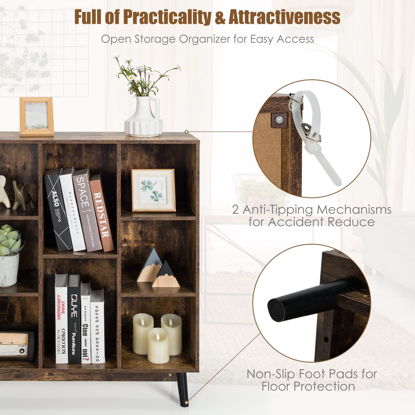 8 Cube Wooden Freestanding Bookshelf Side Cabinet
