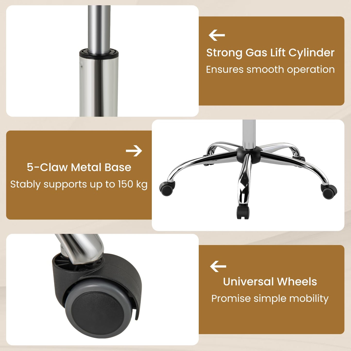 Adjustable Office Chair with Swivel Seat and Universal Wheels