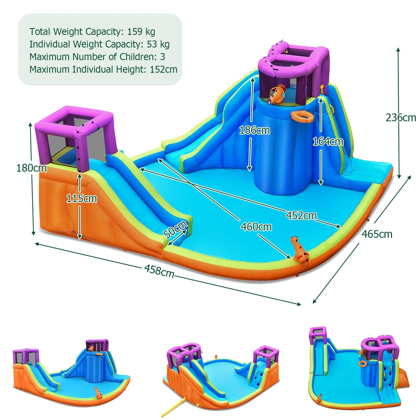 Kids Bouncer Jumping Water Park with Double Slides & Water Guns