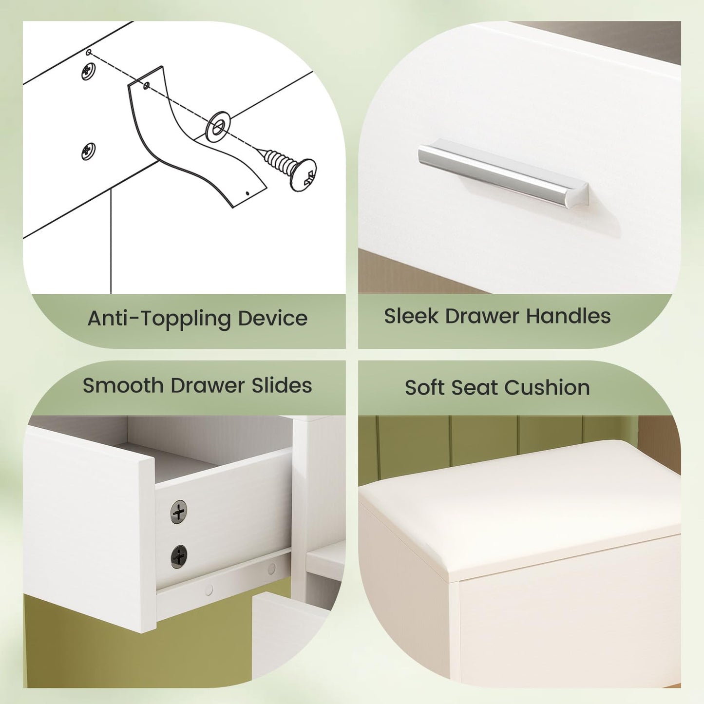 Dressing Table with Large LED Mirror and Storage Stool