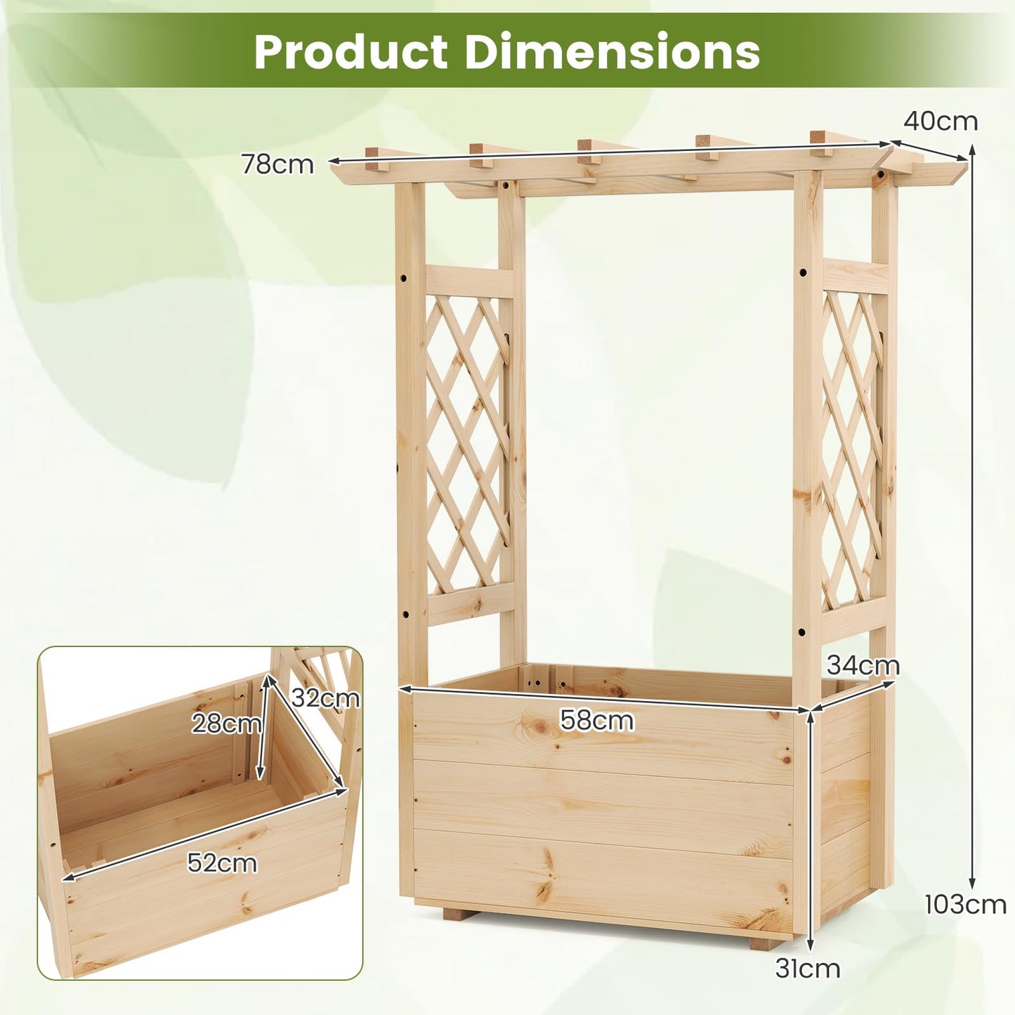 Garden Planter with Trellis for Climbing Vine Plants