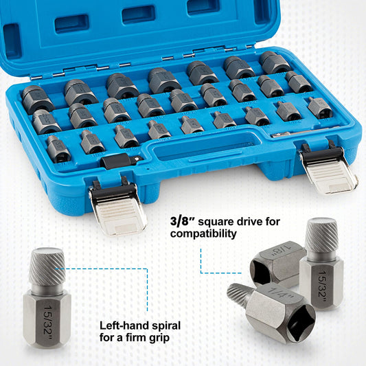 27Pcs Screw Extractor Set Dual Headed Easy Out Bolt Removal Kit
