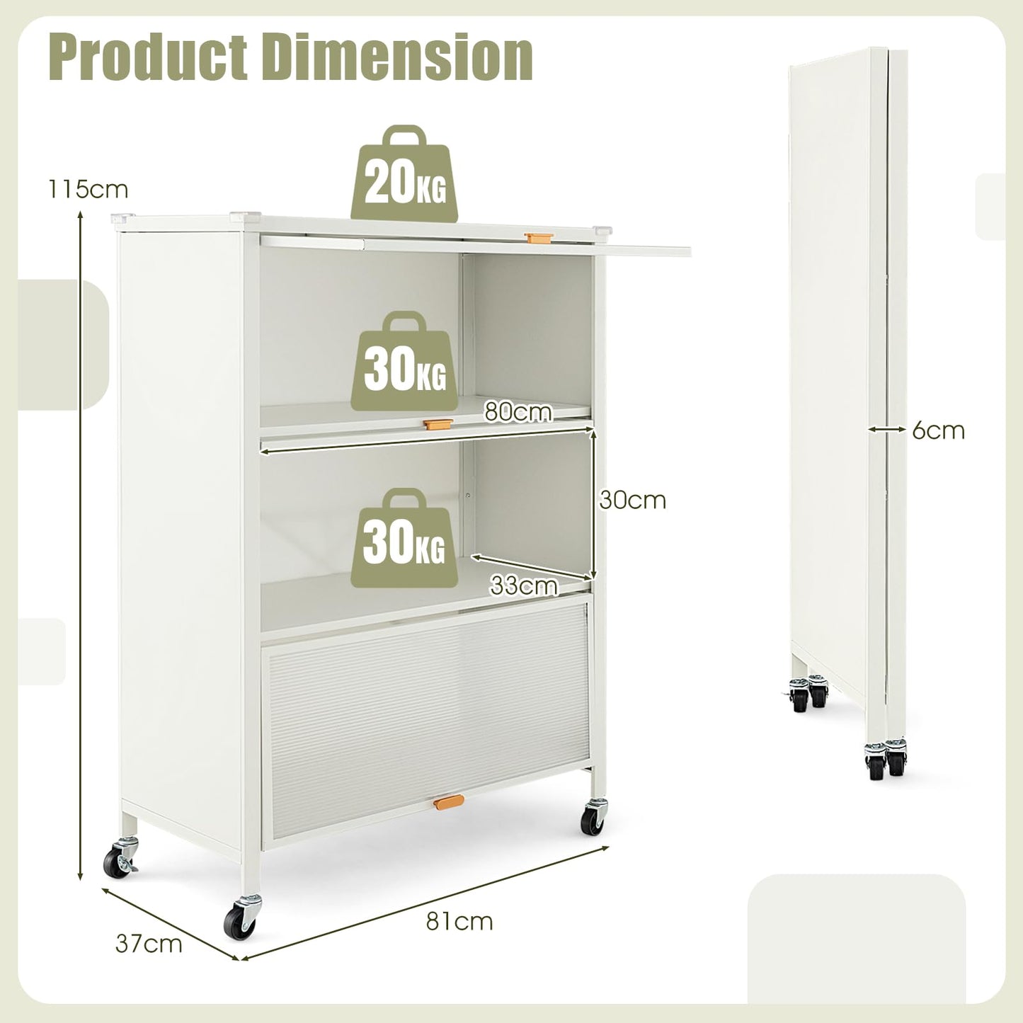4-Tier Kitchen Bakers Rack with Flip Doors on Lockable Universal Wheels