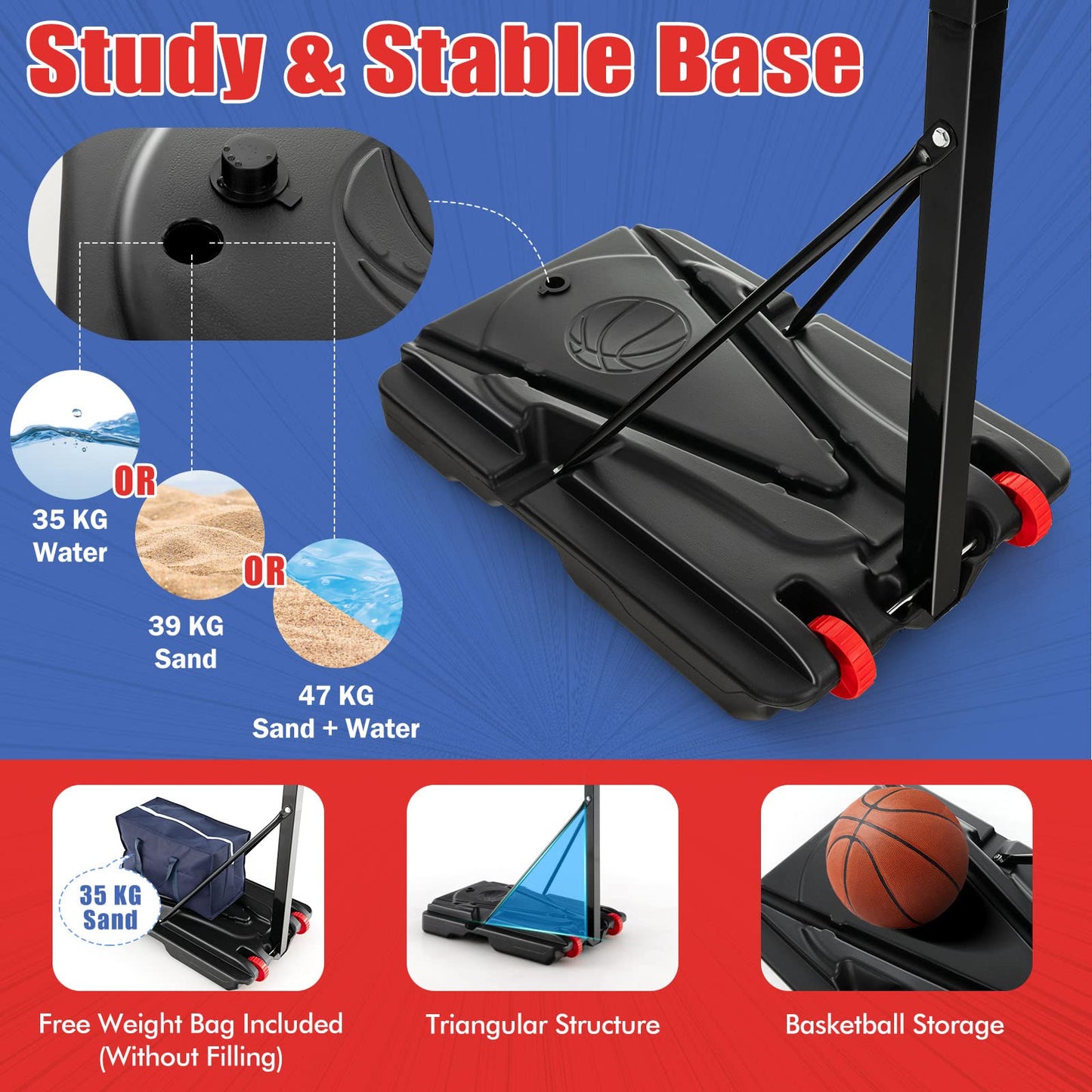 10ft Basketball Backboard Hoop Net Set with Wheels