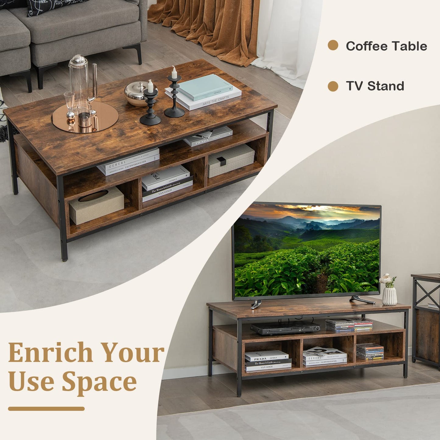 Wooden Cocktail Center Table with Storage Shelf